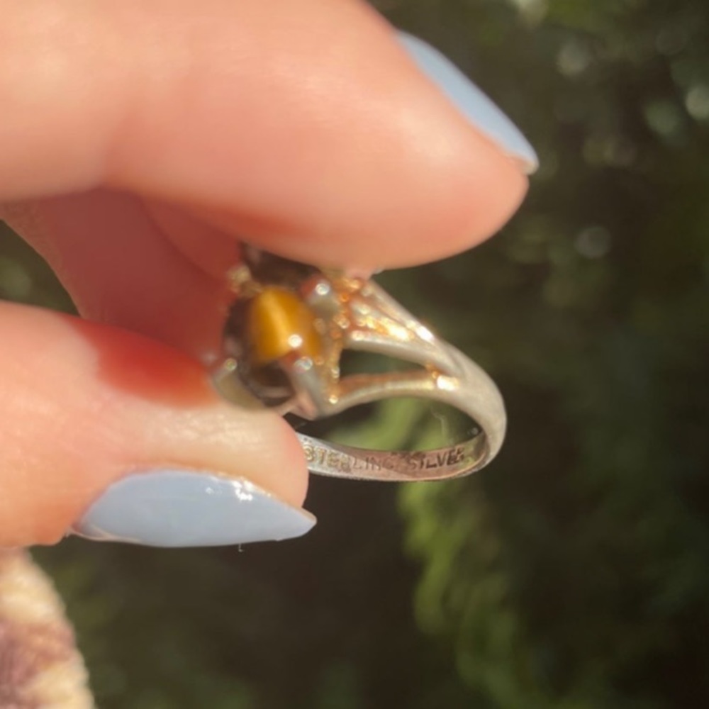 Sterling silver tiger eye double sphere vintage ring size 6 - Picture 8 of 8